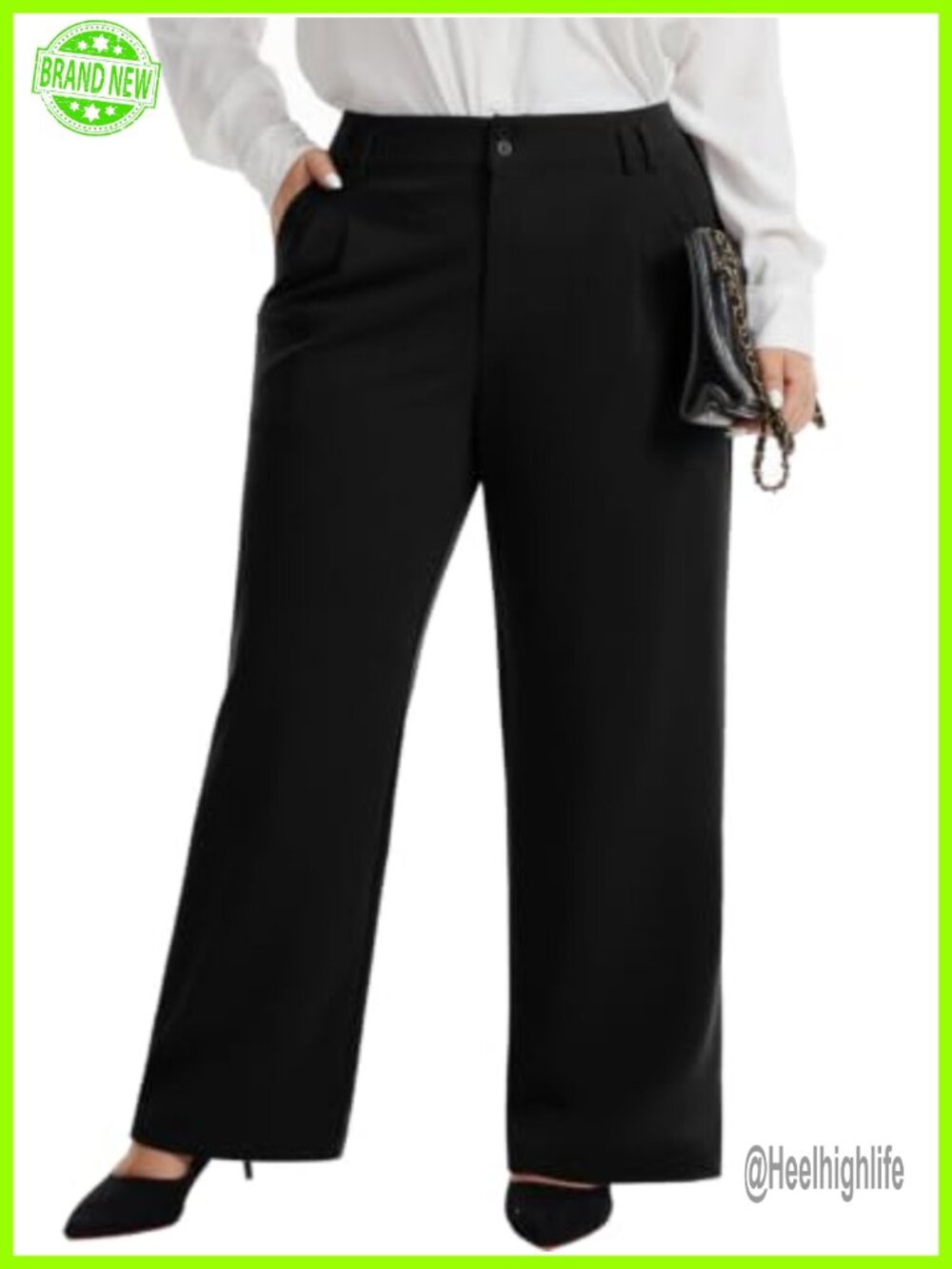 Plus Size Wide Leg Dress Pants Pleated Elastic Waist Office Trousers
